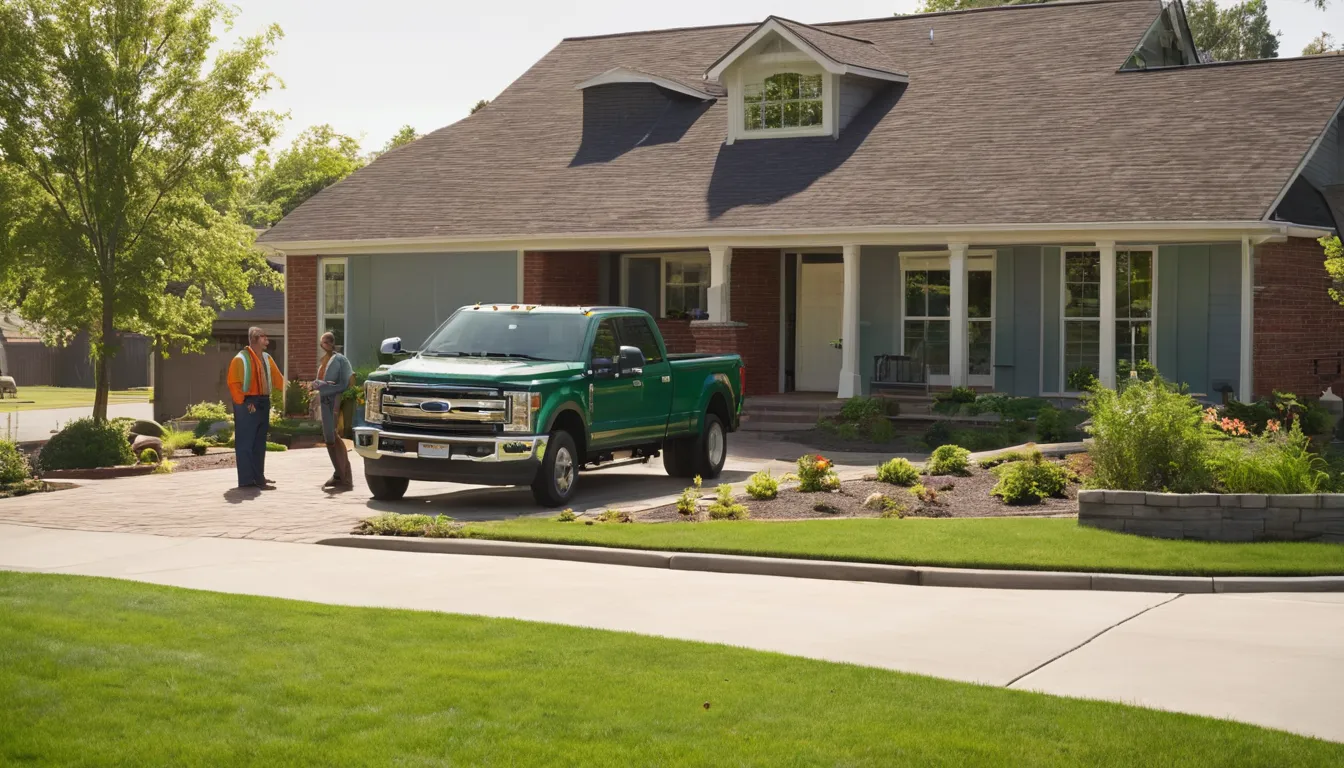 A friendly provider talking with a homeowner beside a ranch home in Birmingham